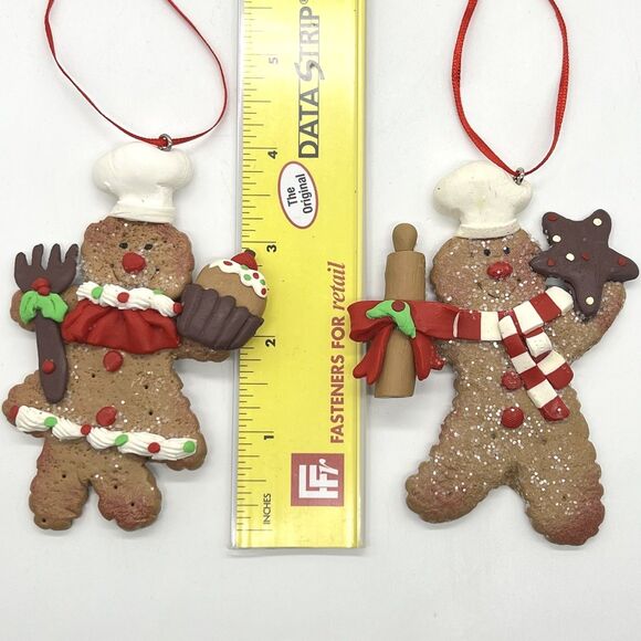 Gingerbread Man Girl Christmas Ornament Lot 6 Clay Dough Flat Kurt Adler Decor - Picture 6 of 13